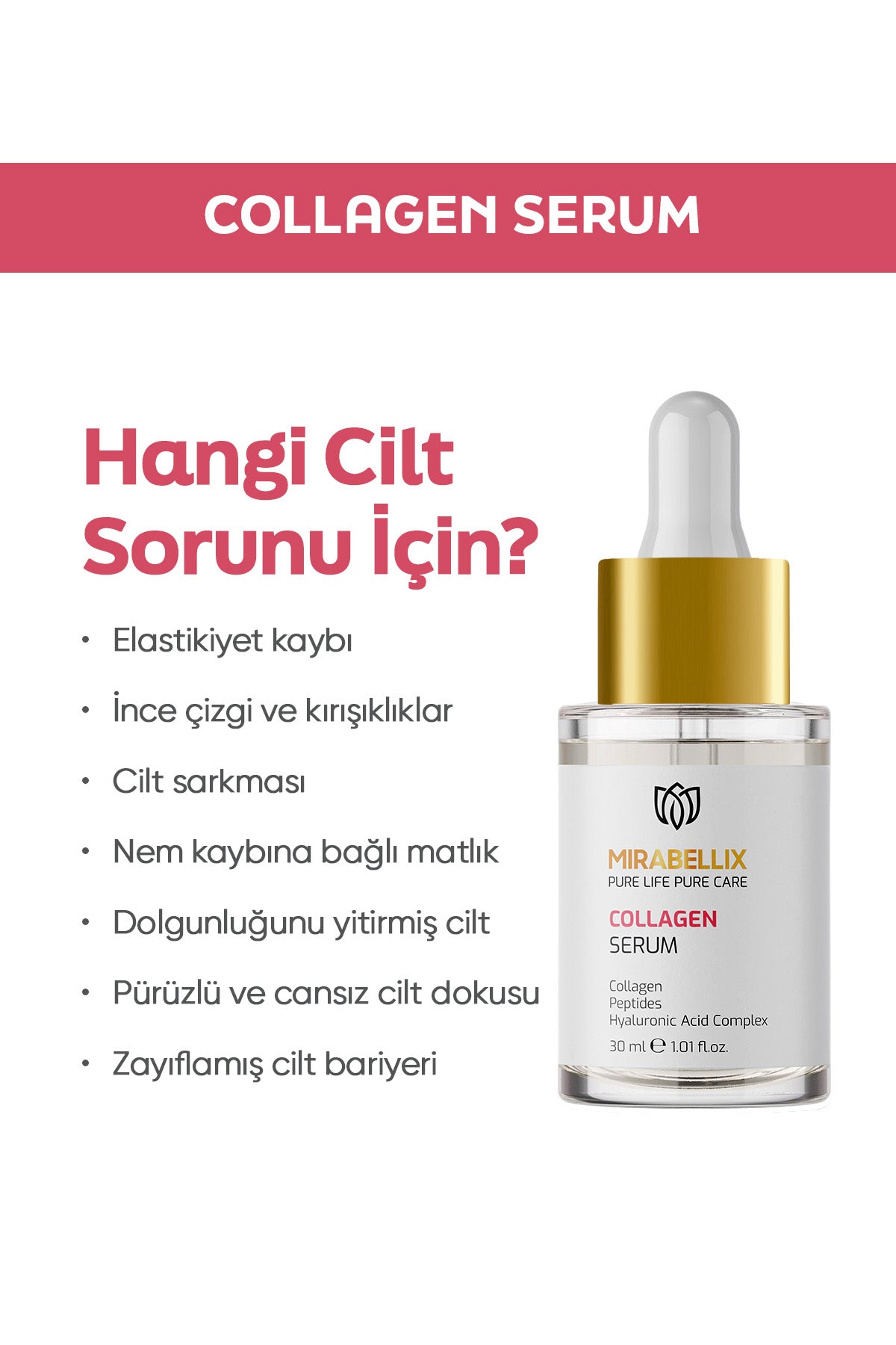 Elastikiyet Arttırıcı ve Kırışıklık Karşıtı Kolajen & Peptit Serum – Hyaluronik Asit Kompleksi Destekli 30 ml