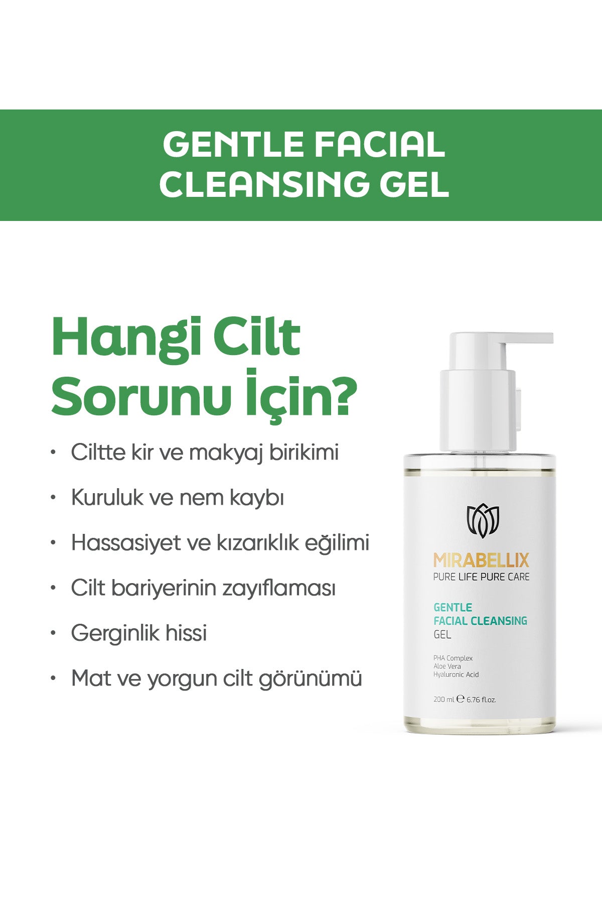 Nazik & Nemlendirici Yüz Temizleme Jeli – Hyaluronik Asit, Aloe Vera ve PHA Kompleksi İçerikli 200 ml