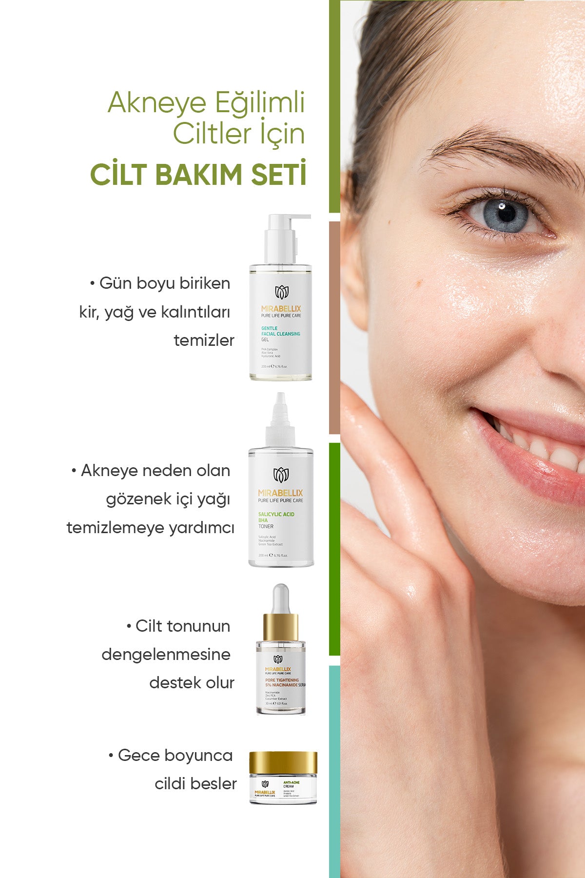 Akneye Eğilimli Ciltler İçin Cilt Bakım Seti -4&