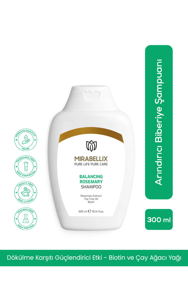 Arındırıcı Biberiye Şampuanı - Dökülme Karşıtı Biotin ve Çay Ağacı Yağı İçeren Güçlendirici Etki 300 ml
