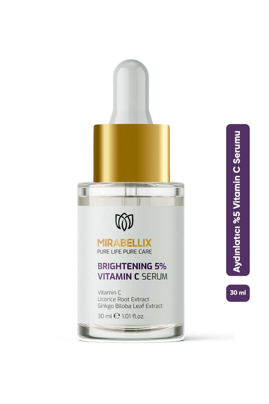 Aydınlatıcı %5 C Vitamini &amp; Niasinamid İçeren Serum – Meyan Kökü ve Ginkgo Biloba Özlü 30 ml