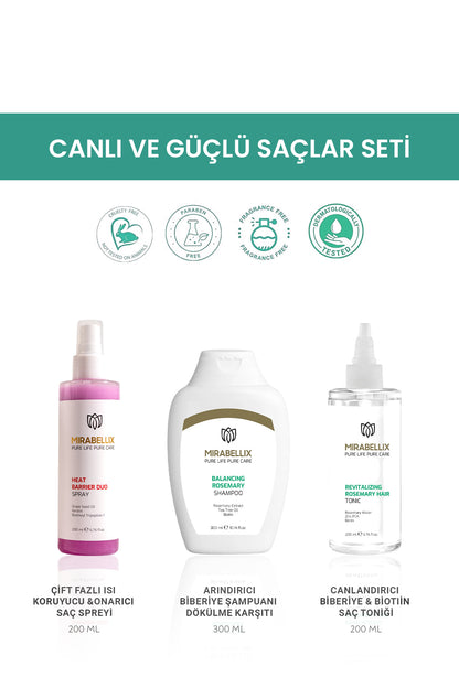 Canlı ve Güçlü Saçlar Seti (Saç Bakım – Biberiye, Tonik, Isı Koruyucu)