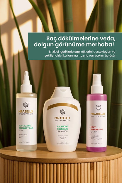 Canlı ve Güçlü Saçlar Seti (Saç Bakım – Biberiye, Tonik, Isı Koruyucu)