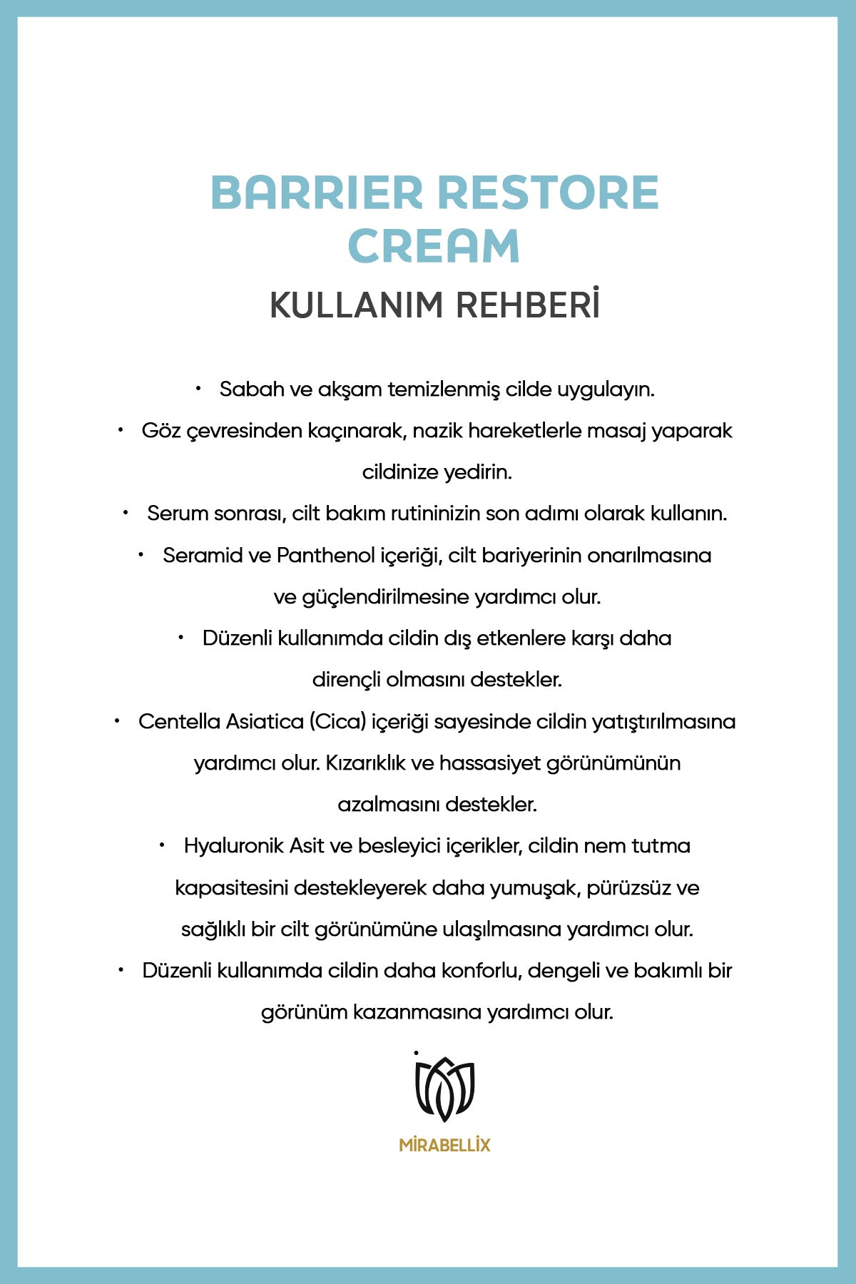 Centella Asiatica (Cica) &amp; Seramid İçeren Bariyer Güçlendirici ve Onarıcı Krem – Pantenol Destekli 50 ml