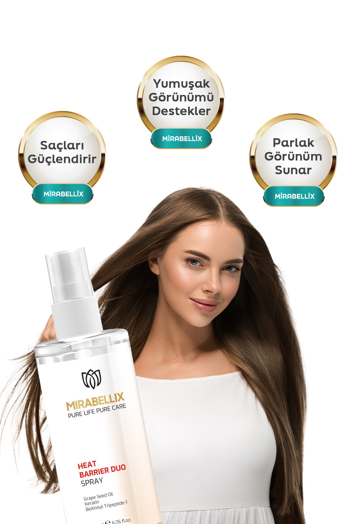 Çift Fazlı Isı Koruyucu &amp; Onarıcı Saç Spreyi – Keratin, Üzüm Çekirdeği Yağı ve E Vitamini Destekli 200 ml