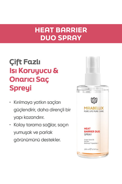 Çift Fazlı Isı Koruyucu &amp; Onarıcı Saç Spreyi – Keratin, Üzüm Çekirdeği Yağı ve E Vitamini Destekli 200 ml