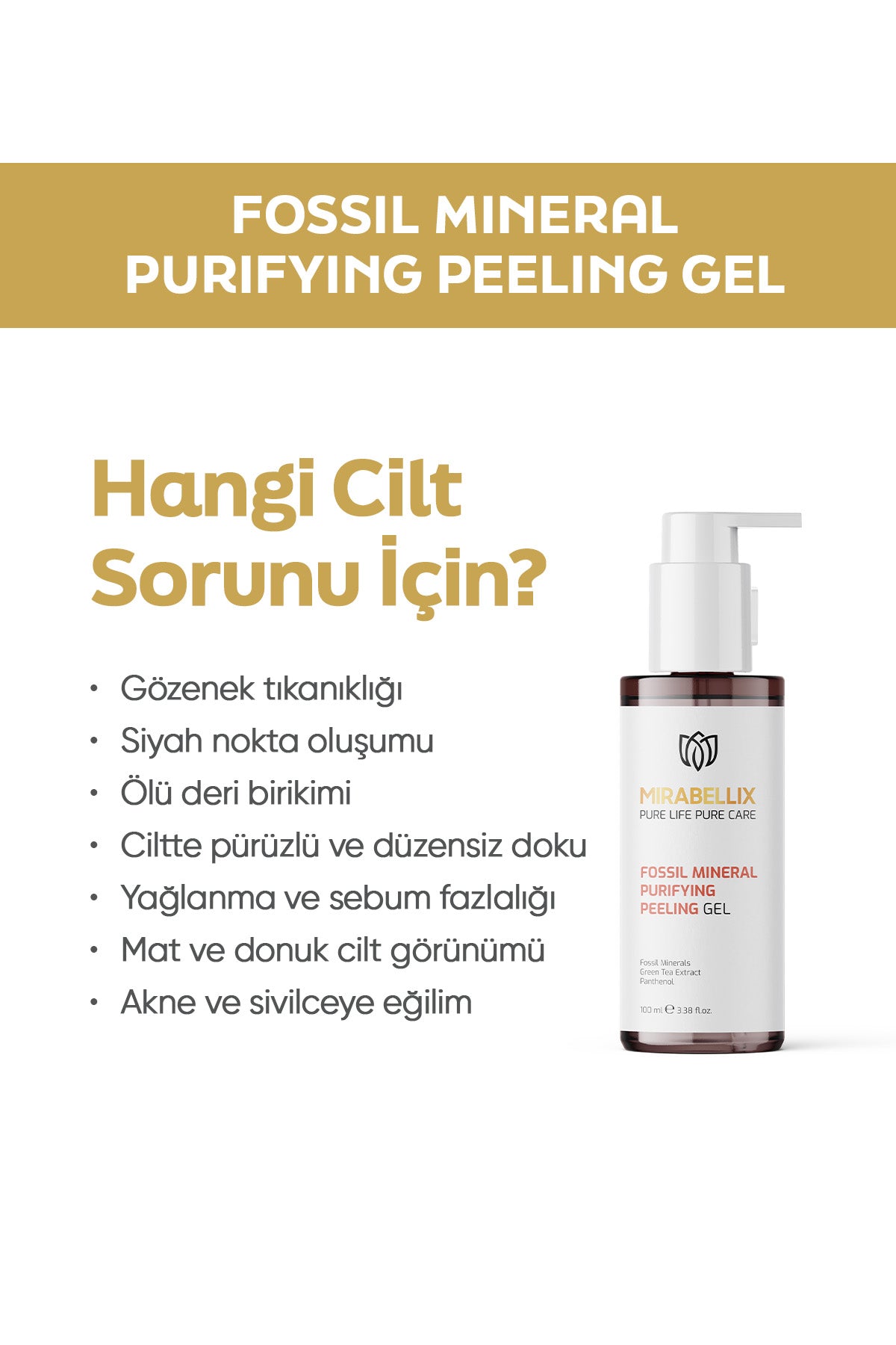 Fosil Mineral &amp; Yeşil Çay Özlü Arındırıcı Peeling Yüz Yıkama Jeli – Pantenol ve Pirinç Kepeği Yağı Destekli 100 ml