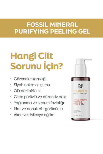 Fosil Mineral &amp; Yeşil Çay Özlü Arındırıcı Peeling Yüz Yıkama Jeli – Pantenol ve Pirinç Kepeği Yağı Destekli 100 ml
