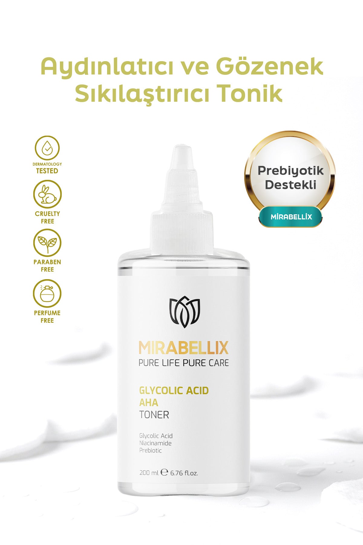 Glikolik Asit &amp; Niasinamid İçeren Aydınlatıcı ve Gözenek Sıkılaştırıcı Tonik – Prebiyotik Destekli 200 ml