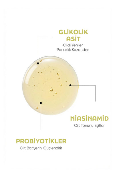 Glikolik Asit &amp; Niasinamid İçeren Aydınlatıcı ve Gözenek Sıkılaştırıcı Tonik – Prebiyotik Destekli 200 ml