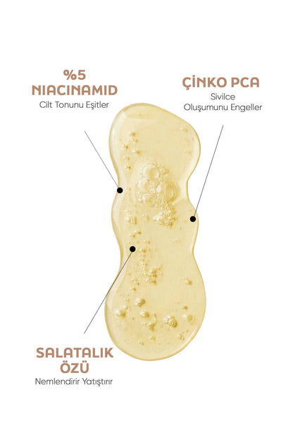 Gözenek Sıkılaştırıcı %5 Niasinamid &amp; Çinko PCA İçeren Aydınlatıcı ve Yatıştırıcı Serum – Salatalık Özlü 30 ml