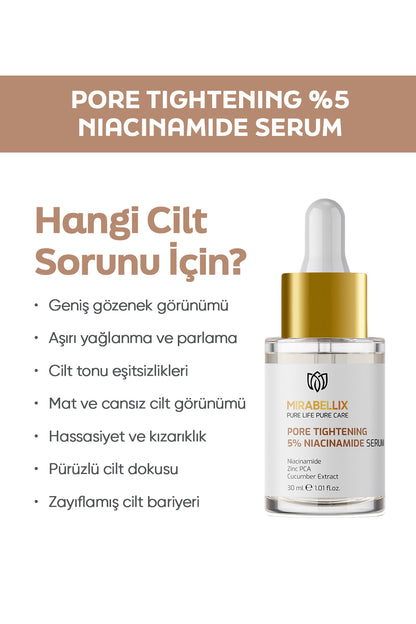 Gözenek Sıkılaştırıcı %5 Niasinamid &amp; Çinko PCA İçeren Aydınlatıcı ve Yatıştırıcı Serum – Salatalık Özlü 30 ml