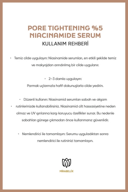 Gözenek Sıkılaştırıcı %5 Niasinamid &amp; Çinko PCA İçeren Aydınlatıcı ve Yatıştırıcı Serum – Salatalık Özlü 30 ml