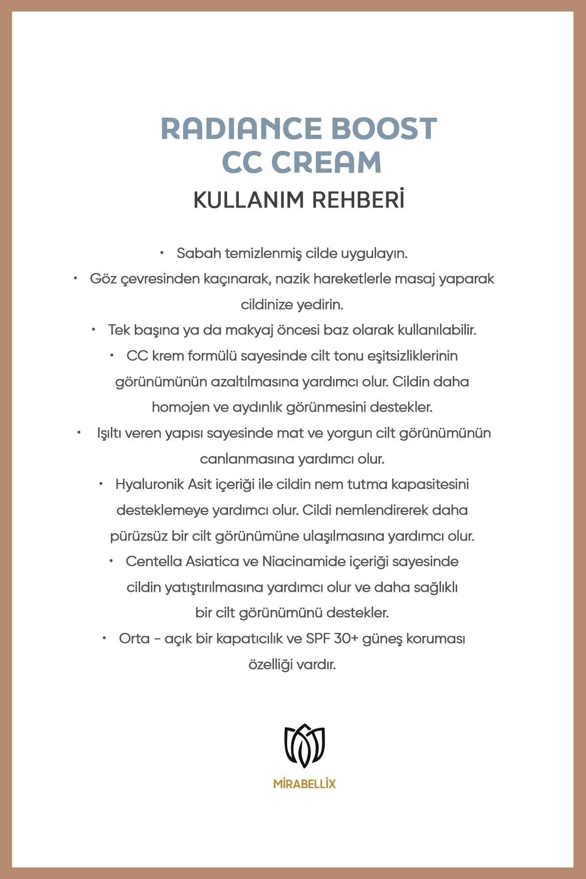 Işıltı Veren CC Krem – Centella Asiatica, Hyalüronik Asit ve Niasinamid İçerikli 50 ml