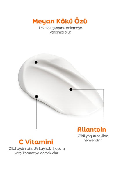 Leke Karşıtı &amp; Aydınlatıcı Güneş Kremi SPF50+ – C Vitamini ve Meyan Kökü Özlü Yüksek Koruma 50 ml