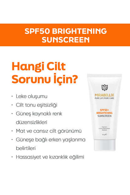 Leke Karşıtı &amp; Aydınlatıcı Güneş Kremi SPF50+ – C Vitamini ve Meyan Kökü Özlü Yüksek Koruma 50 ml