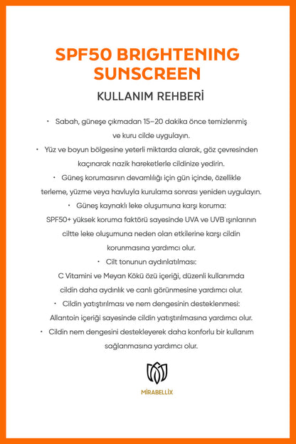 Leke Karşıtı &amp; Aydınlatıcı Güneş Kremi SPF50+ – C Vitamini ve Meyan Kökü Özlü Yüksek Koruma 50 ml