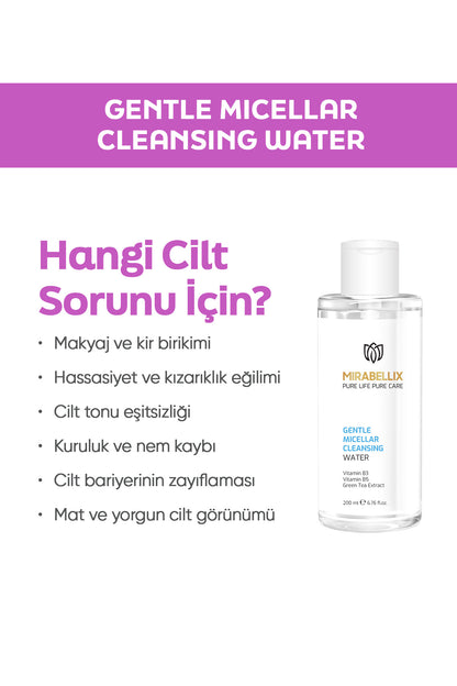 Micellar Makyaj Temizleme Suyu – Yeşil Çay Özü, Pantenol ve Niasinamid İçerikli 200 ml
