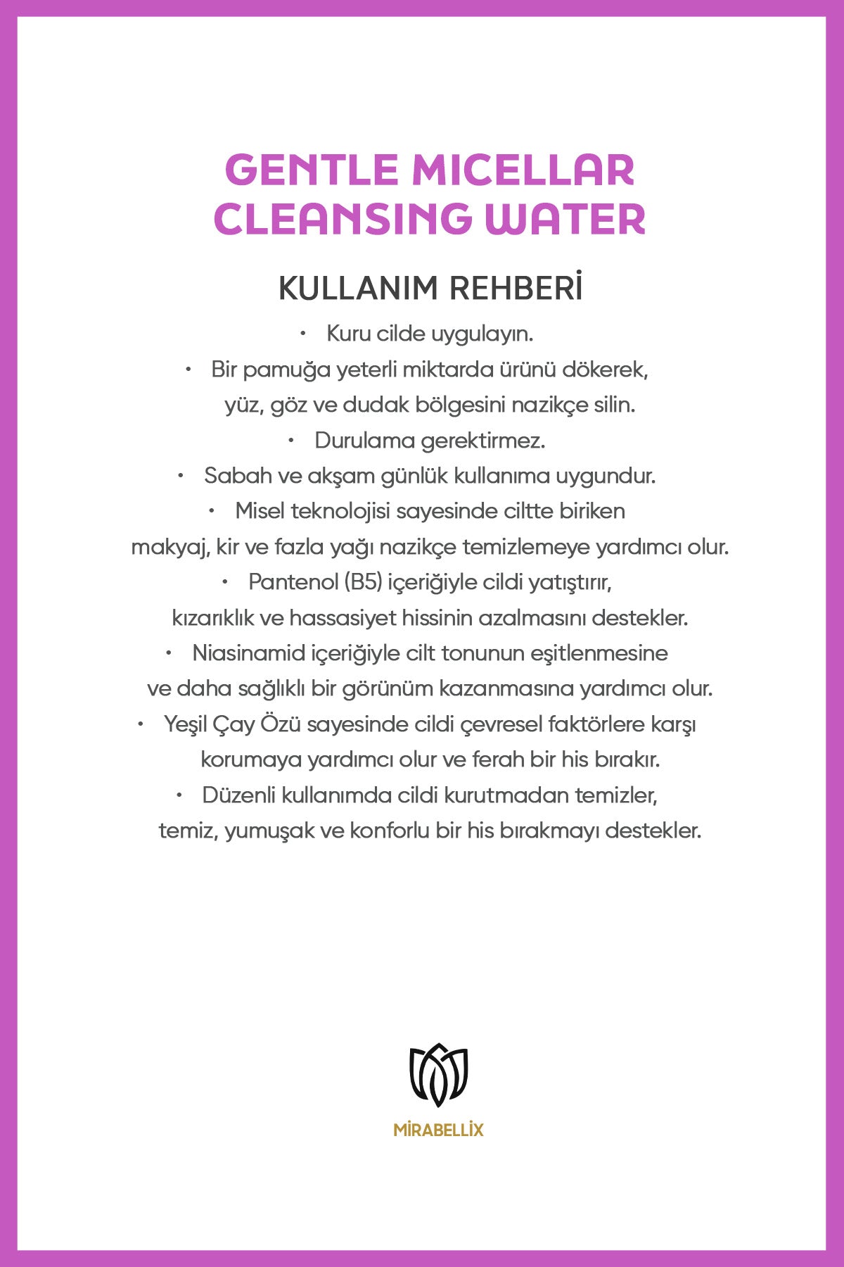 Micellar Makyaj Temizleme Suyu – Yeşil Çay Özü, Pantenol ve Niasinamid İçerikli 200 ml