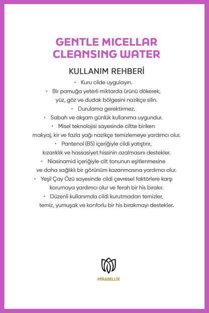 Micellar Makyaj Temizleme Suyu – Yeşil Çay Özü, Pantenol ve Niasinamid İçerikli 200 ml