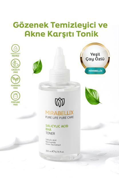 Salisilik Asit (BHA), Niasinamid ve Yeşil Çay Özlü Gözenek Temizleyici ve Akne Karşıtı Tonik – 200 ml