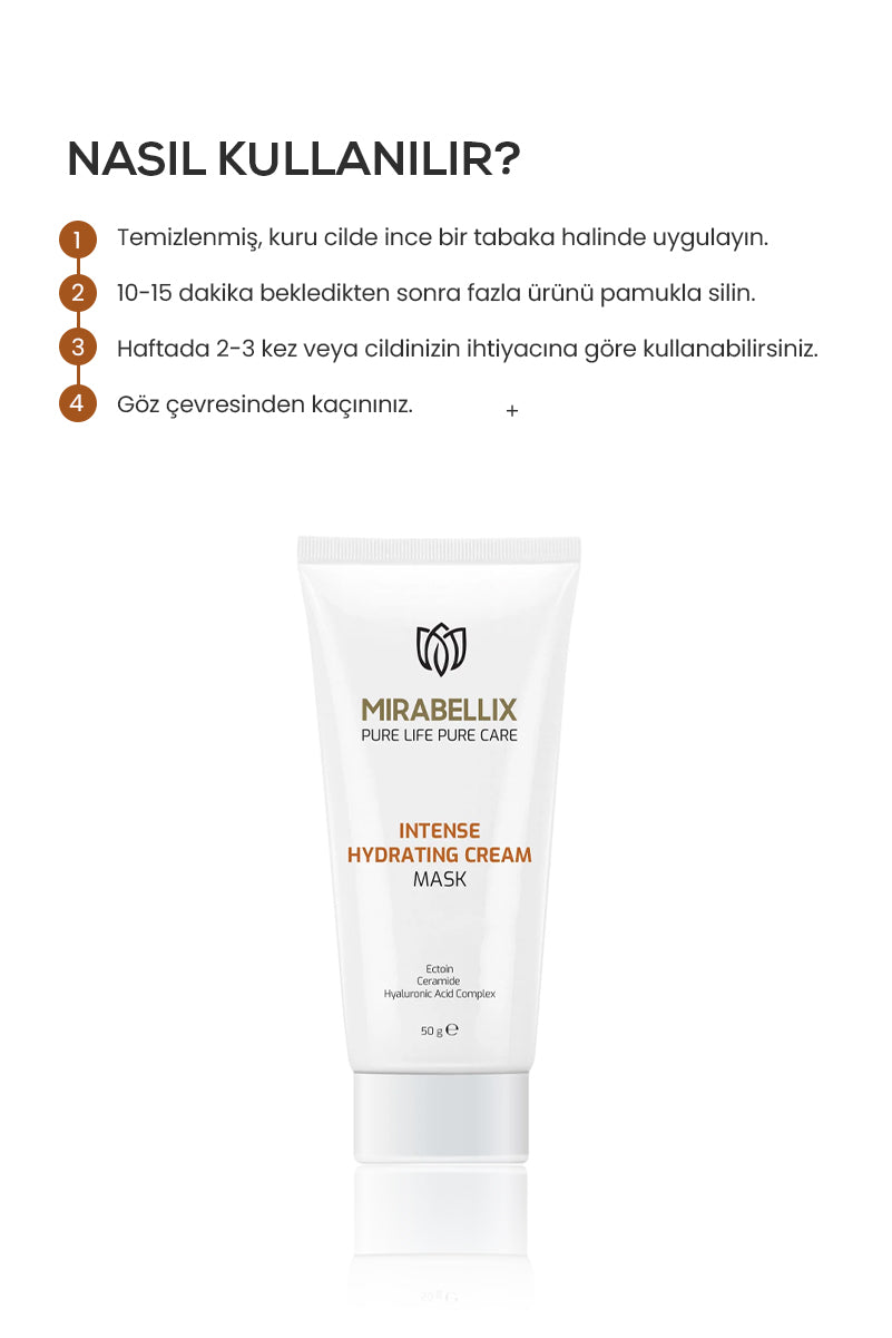 Yoğun Nemlendirici Krem Maske – 5’li Hyaluronik Asit Kompleksi, Seramid Destekli 50 ml